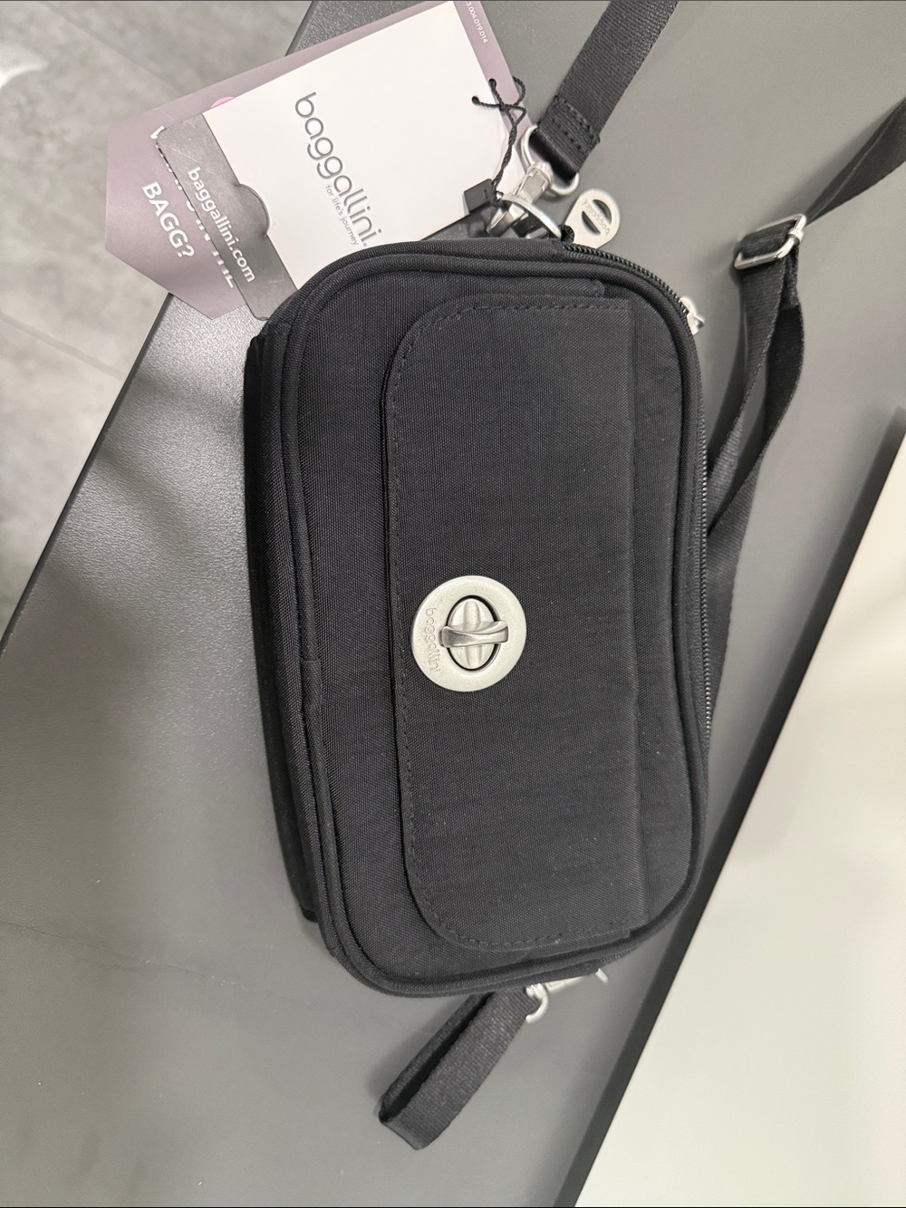 Baggallini Black Compact Crossbody Organizer with Turn-Lock